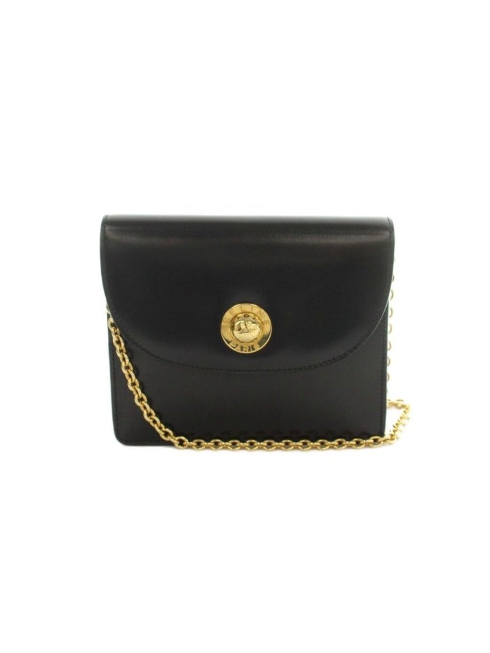 Celine Vintage Star Ball Chain Shoulder Bag Leather Flap Black